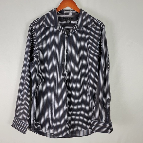 J. Ferrar Mens Shirt Size Large Black Modern Fit Striped Long Sleeve Button Down - Picture 1 of 10